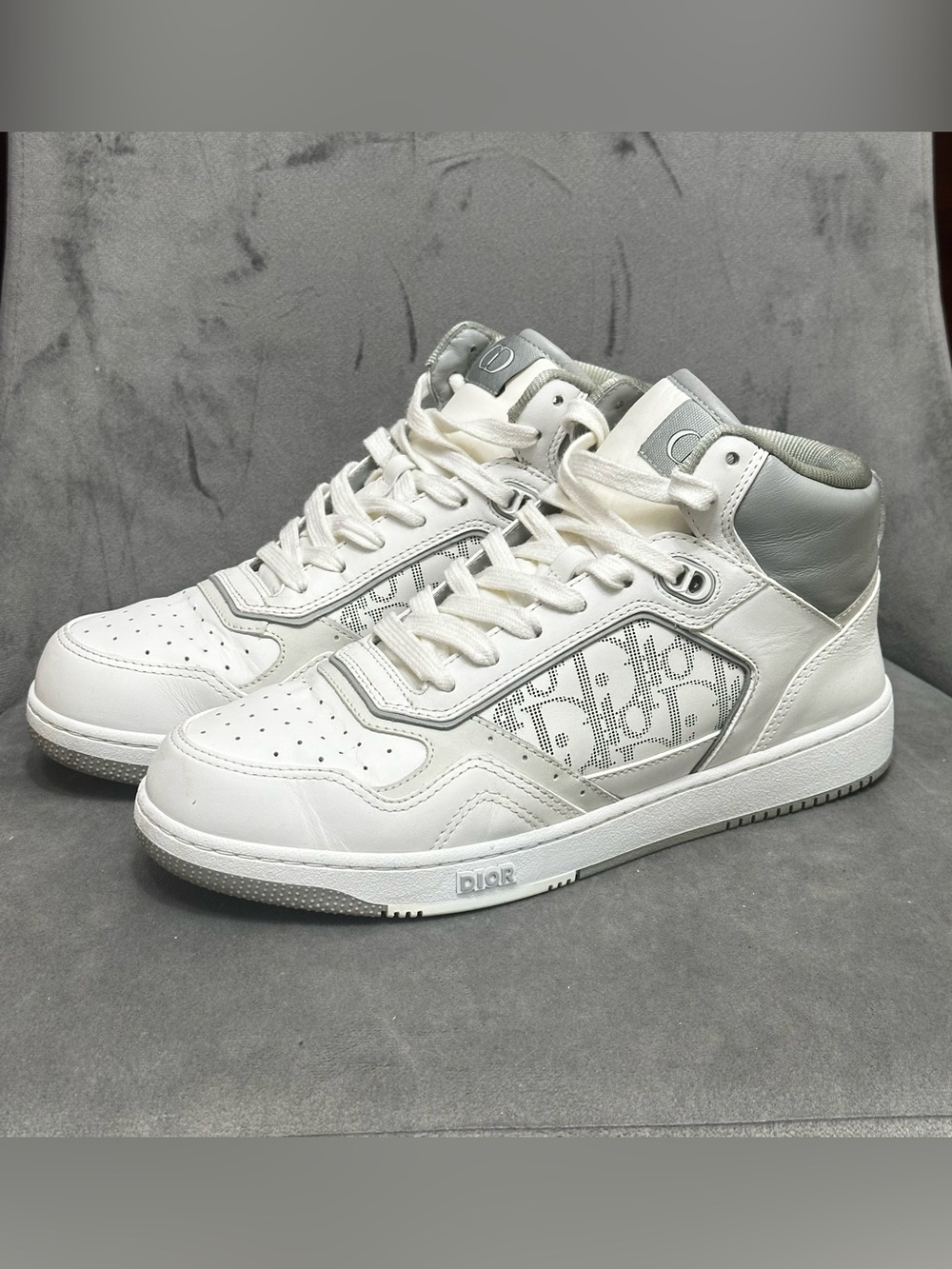 Dior B27 Mid-Top Oblique Jacquard Leather Sneakers White Grey Size EU 40 / US 7